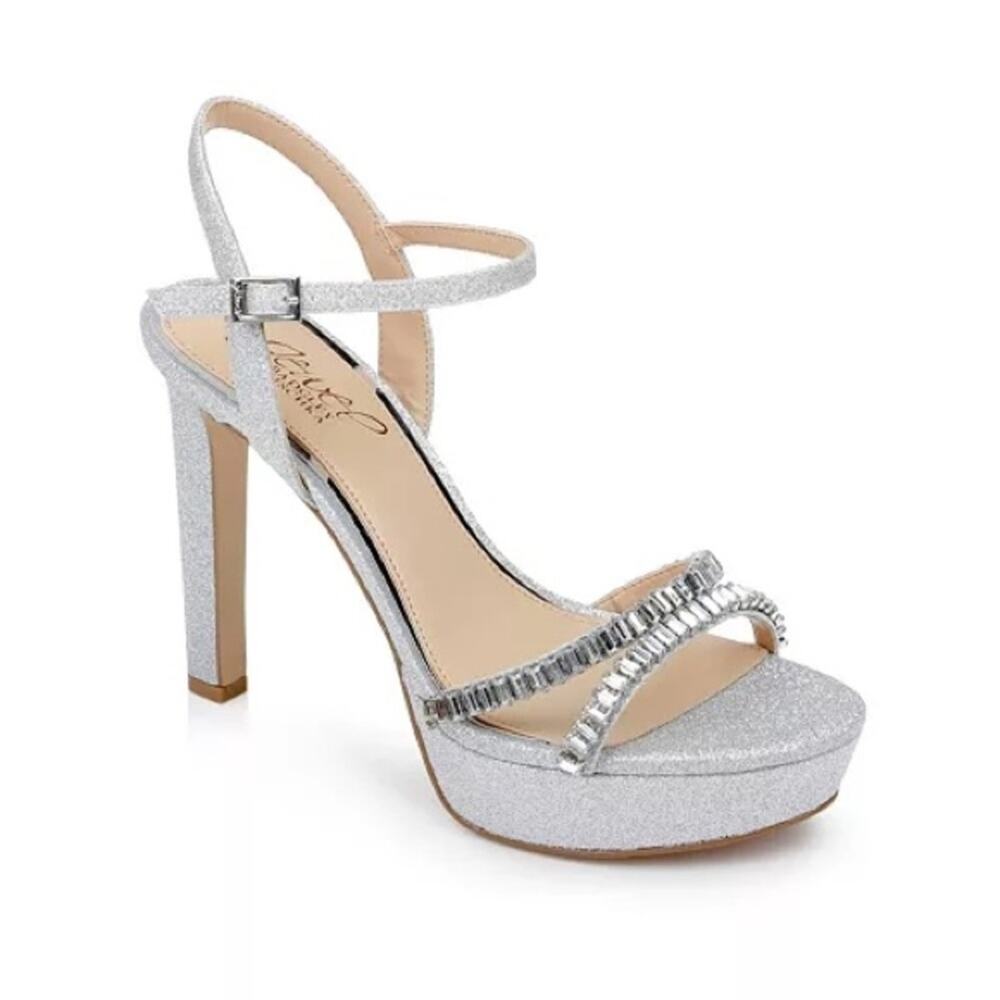 Jewel Badgley Mischka Gallant Platform Evening Heels in Silver Glitter Size 9.5
